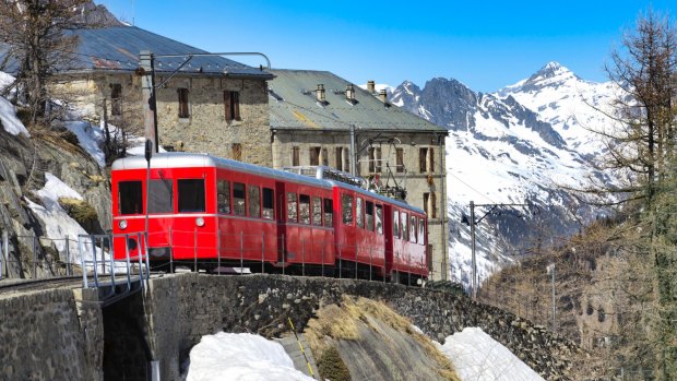 A rack and pinion mountain railway travelling from Montenvers to the station in the Chamonix valley.