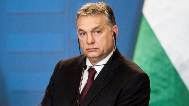 Hungarian PM Viktor Orban looks on during his press conference in Budapest.