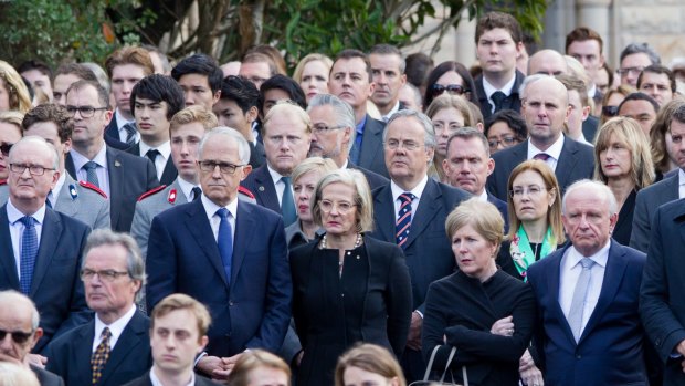 Prime Minister Malcolm Turnbull and Lucy Turnbull  were among the mourners.