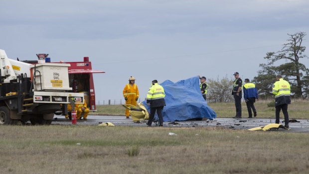 The scene of the fatal crash on the Western Highway in Ballan . 