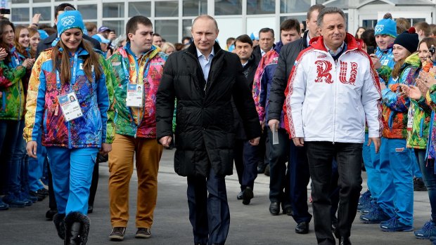 Russian President Vladimir Putin visits the Olympic Village before the Sochi 2014 Winter Olympics. 