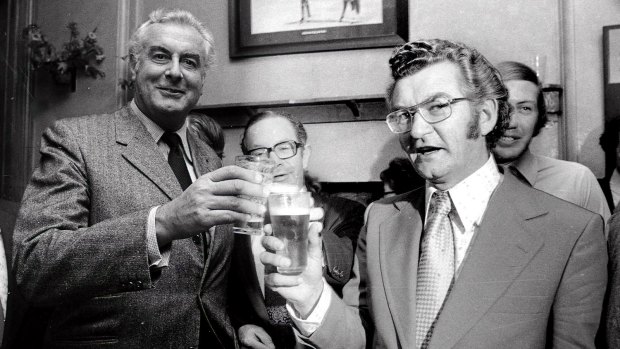 Bob Hawke, pictured with Gough Whitlam, is a legendary beer drinker.