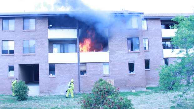 Fire completely destroyed an apartment in Hawker. A cat can be seen escaping by jumping from the balcony.