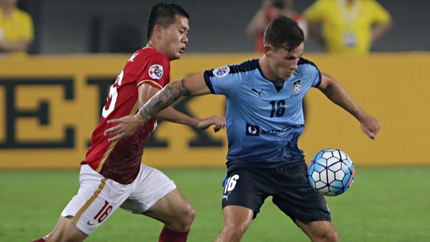 Strong game: Sydney FC youngster Riley Woodcock impressed against Guangzhou Evergrande.