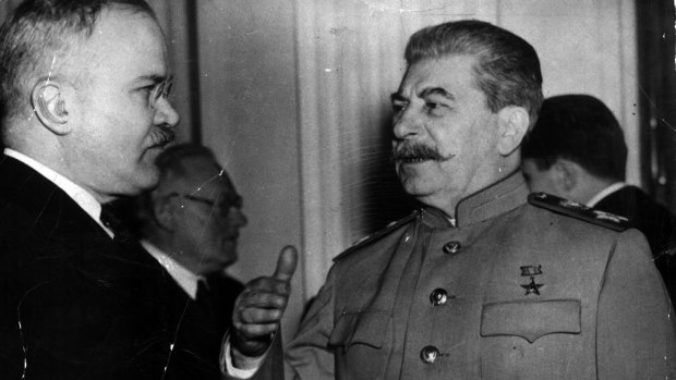 Vyacheslav Molotov, left, whose wife was arrested on the orders of his boss, Soviet dictator Joseph Stalin.