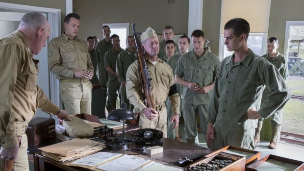 Harry Greenwood (at back) in Hacksaw Ridge with Andrew Garfield.