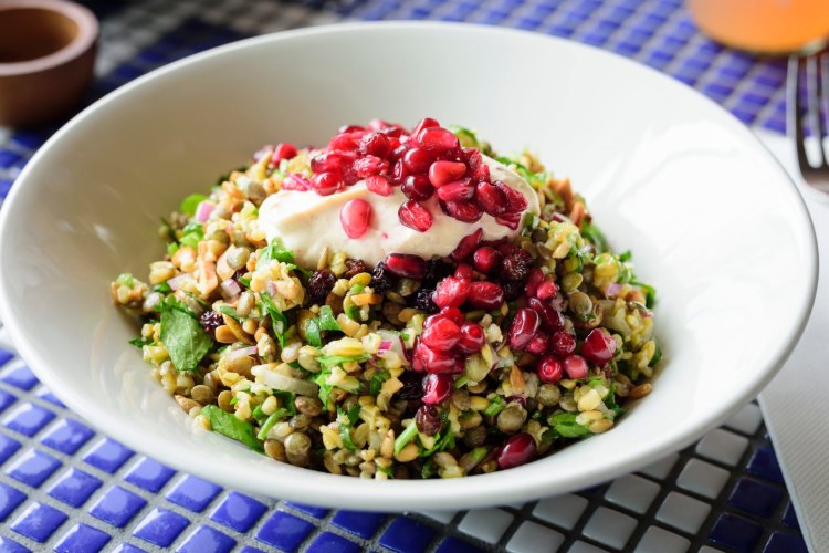 Hellenic Republic's popular Cypriot grain salad is packed with protein-packed lentils. 