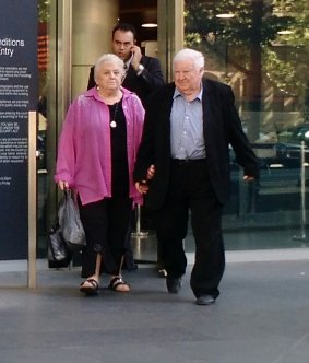 Noel and Beverley McNamara leave court on Thursday.