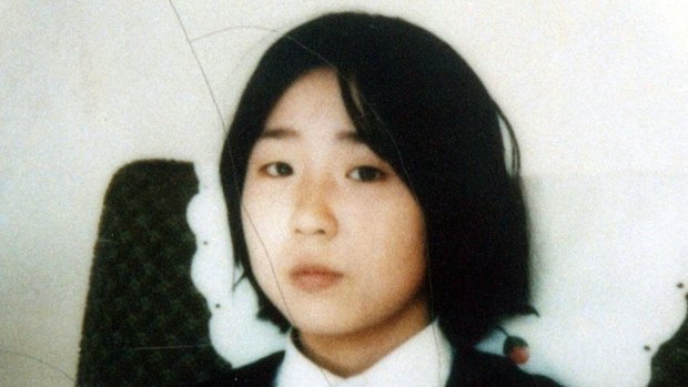Megumi Yokota, then 13, in a photo taken at an unknown location in North Korea after her abduction from Japan. 