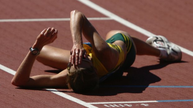 Kerryn McCann is overwhelmed after her victory.