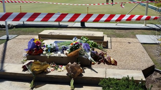 The war memorial slab that fell on the three-year-old girl, killing her.