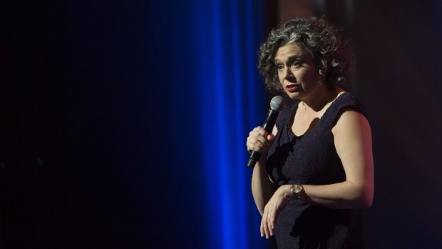 Lucy on stage for the TV special Judith Lucy's One Night Stan.
