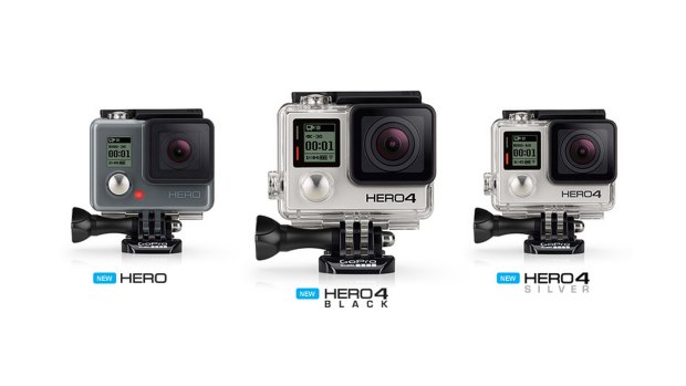 The new entry-level GoPro Hero, high-end Hero4 Black and LCD-preview-screen-toting Hero4 Silver.