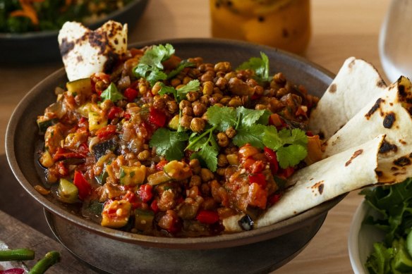 Serve this spiced ratatouille with flatbead.
