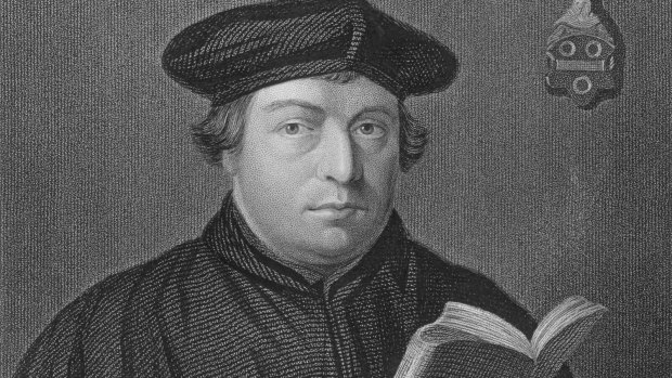 An engraving of German religious reformer Martin Luther (1483-1546).