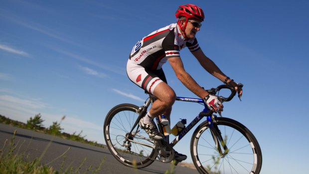 Canberra father Richard Stanton pictured riding his bike six weeks before he died. The coroner found he was killed when the alloy steering tube in his bicycle "unexpectedly and catastrophically failed". 