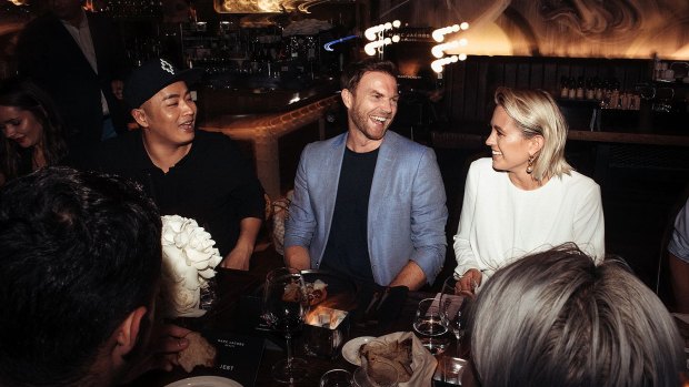 Social Seen: (L-R) Marc Jacobs Beauty Global Artist Ambassador Hung Vanngo, Michael Brown and Jesinta Franklin at an intimate dinner hosted by Vanngo at Eastside Kitchen and Bar.