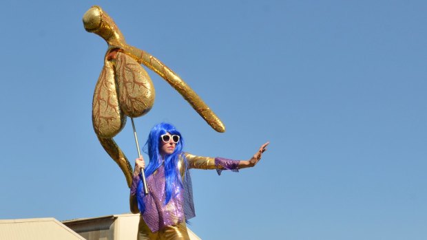 Sydney artist Alli Sebastian Wolf with her 'Glitoris', a 100:1 model of a clitoris exhibiting at The Bearded Tit in Redfern.