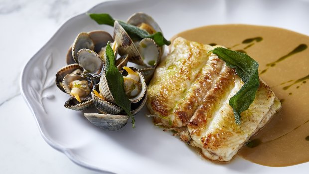 Siren's Dover sole with cockles, clams and clotted cream sauce.