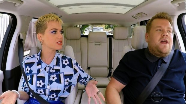 Katy Perry and James Corden on Carpool Karaoke.