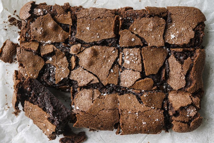 Gluten-free chocolate, buckwheat and sea salt brownie.