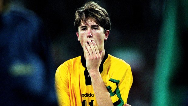 Heartbreak: A baby-faced Harry Kewell after the 2-2 draw with Iran in 1997, ending Australia's dream of qualification for the 1998 World Cup in France.
