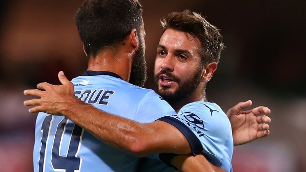 Front-runners: Skipper Alex Brosque (left) and Michael Zullo have been key figures in a clinical Sydney FC side this season.