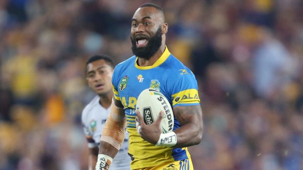 Unstoppable: Semi Radradra takes off for one of four tries against Brisbane.