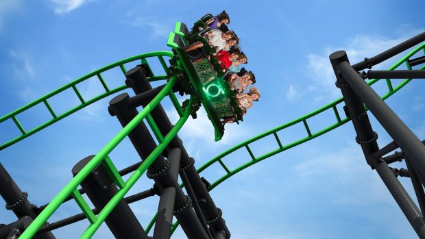 The Green Lantern ride in action at Movie World.