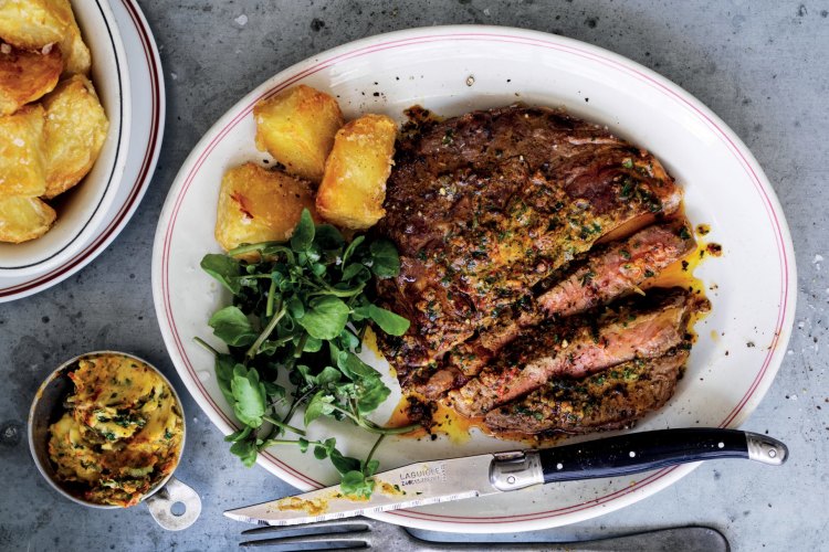 Adam Liaw's steak frites with Cafe de Paris butter.