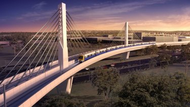 An artist's impression of a bridge that will carry the rail line over Windsor Road at Rouse Hill.