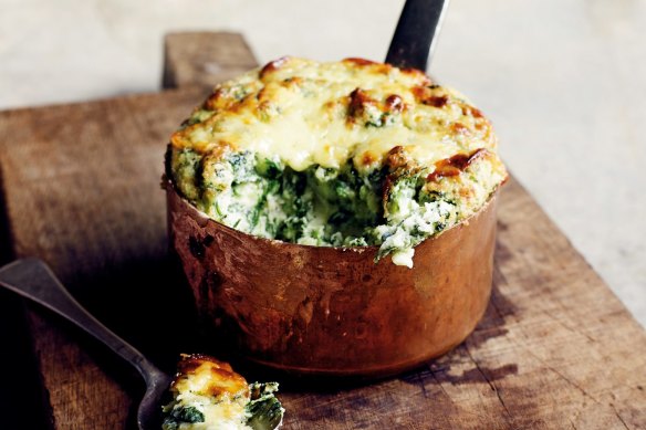 Rustic charm: Cheddar and spinach souffles.