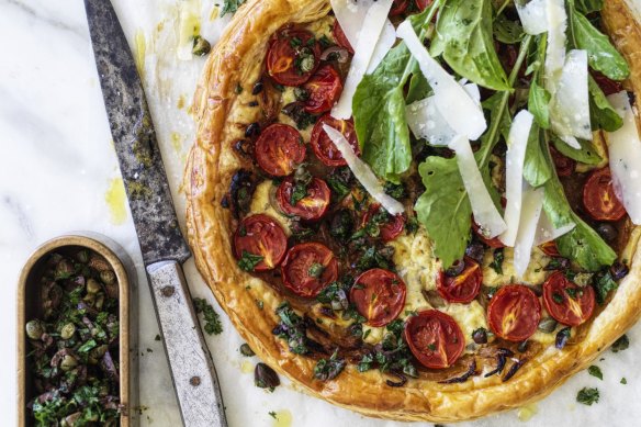 This savoury tart is inspired by the pantry staple pasta sauce.
