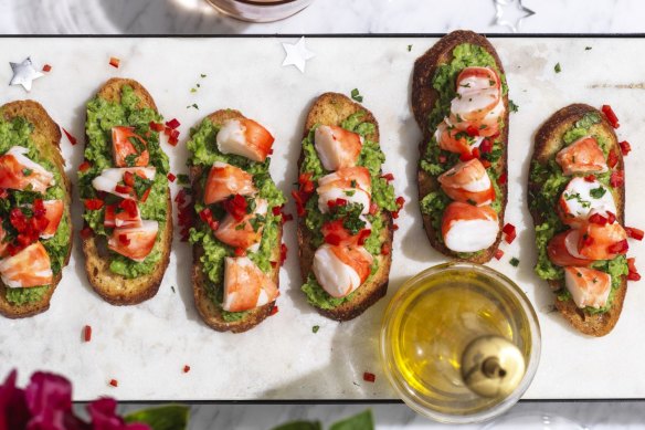 This crostini is a great way to make prawns go further for an entree.