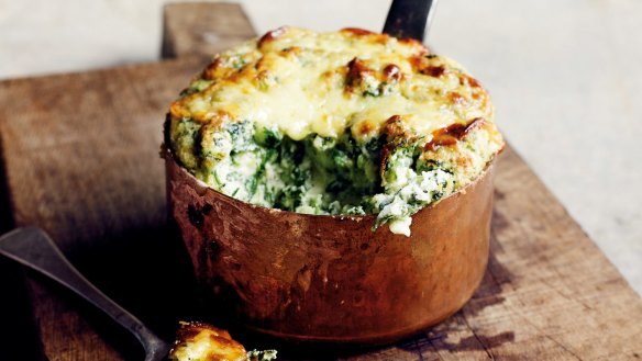 Rustic charm: Cheddar and spinach souffles.