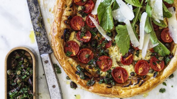 This savoury tart is inspired by the pantry staple pasta sauce.