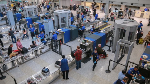 Security check point at Minneapolis-St. Paul International Airport.