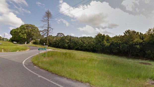 Google Maps view showing the macadamia farm linked to John Ibrahim at the turn-off to Newrybar.