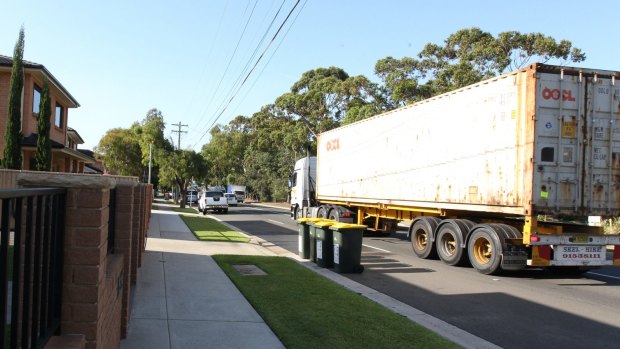 Dangerous route: Denison street is frequented by trucks carrying chemicals to and from Botany Industrial Park.