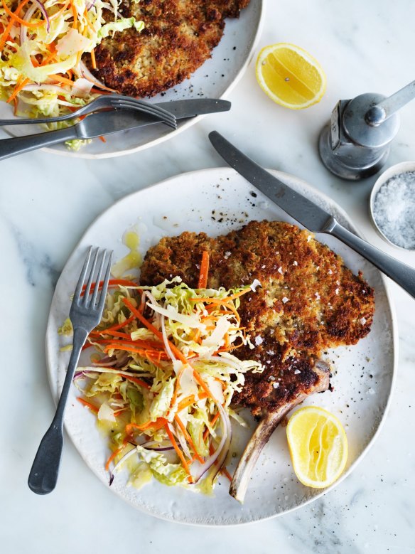 Neil Perry's veal cotoletta with Italian-style coleslaw.