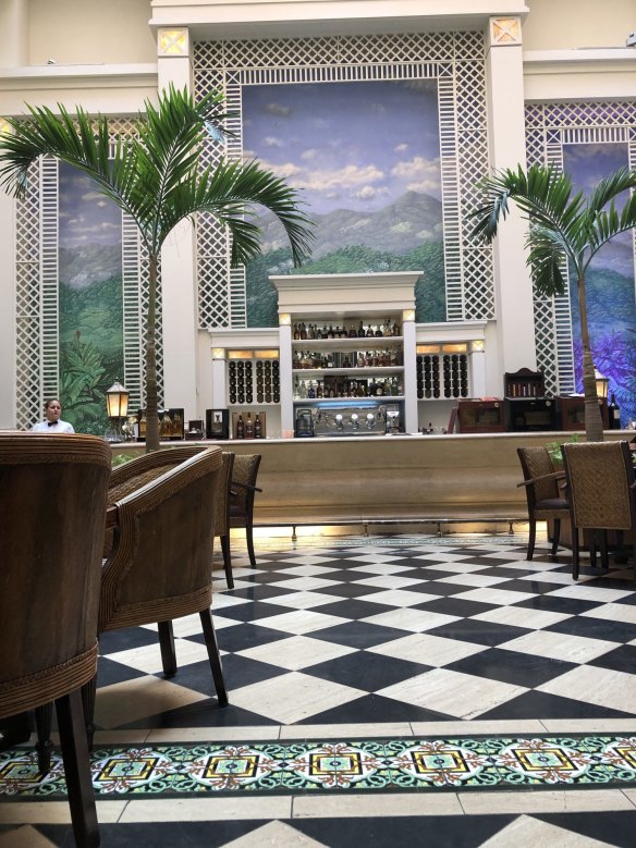 The bar lounge at the Saratoga Hotel, Havana.
