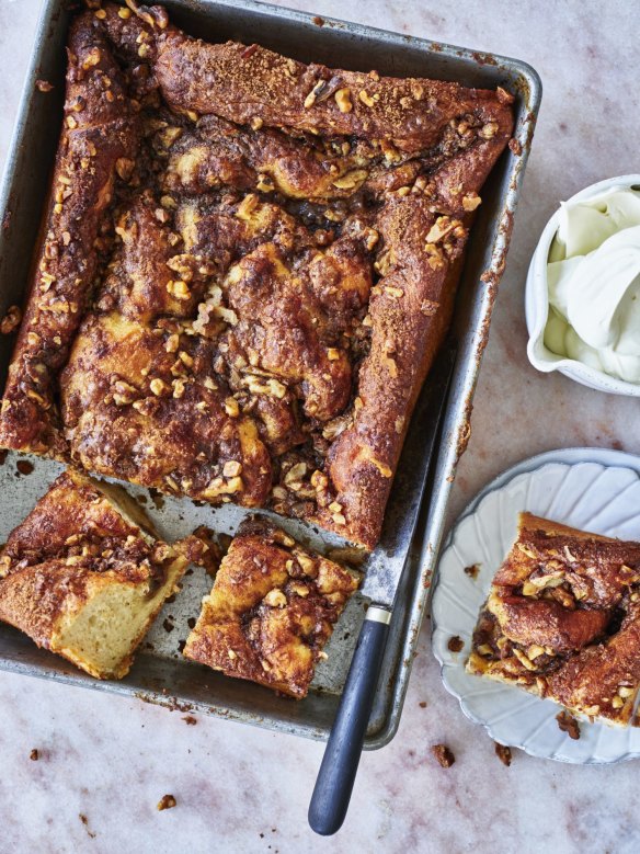 This cake is like a tray-baked cinnamon doughnut.