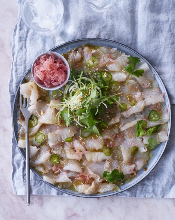 Kingfish crudo with a zippy yuzu dressing.