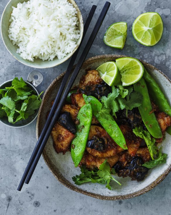 Thai-style pork and snow pea stir-fry.