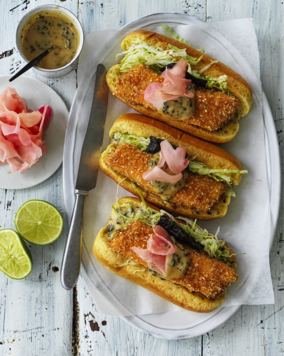 Fish finger buns with nori and miso mayo.