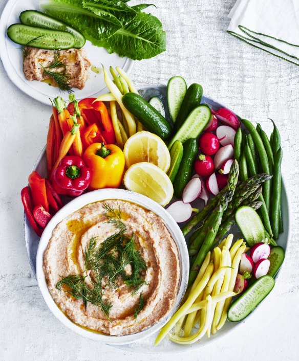 Eat the rainbow: Smoked trout dip with colourful crudites.