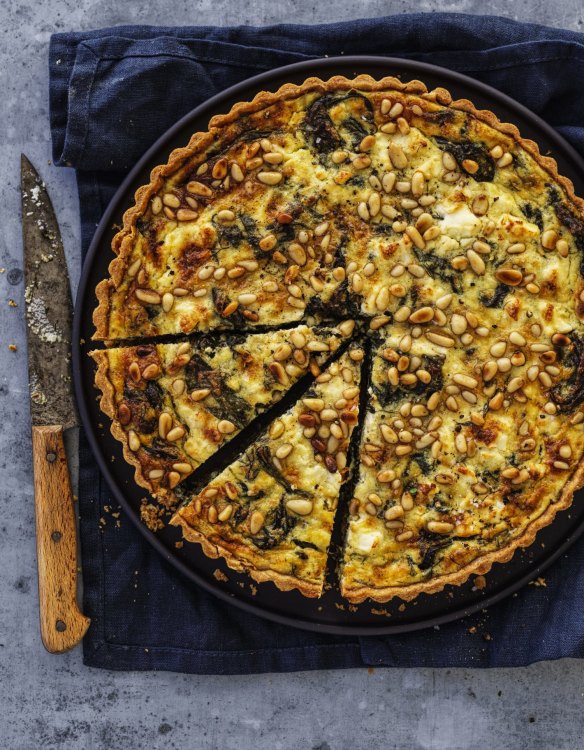 Spring quiche: Spinach tart with pine nuts, herbs and three cheeses.