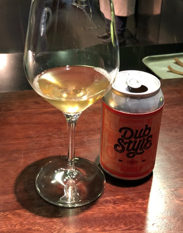 Dub Style Bubbly in a can at Momofuku Seiobo.