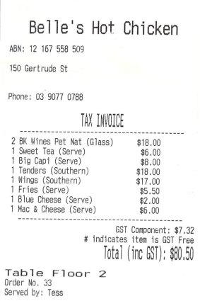 Receipt for lunch with Michael J Scott at Belle's Diner