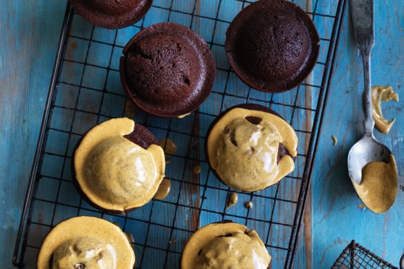 Dan Lepard's chocolate tomato muffins with espresso glaze.